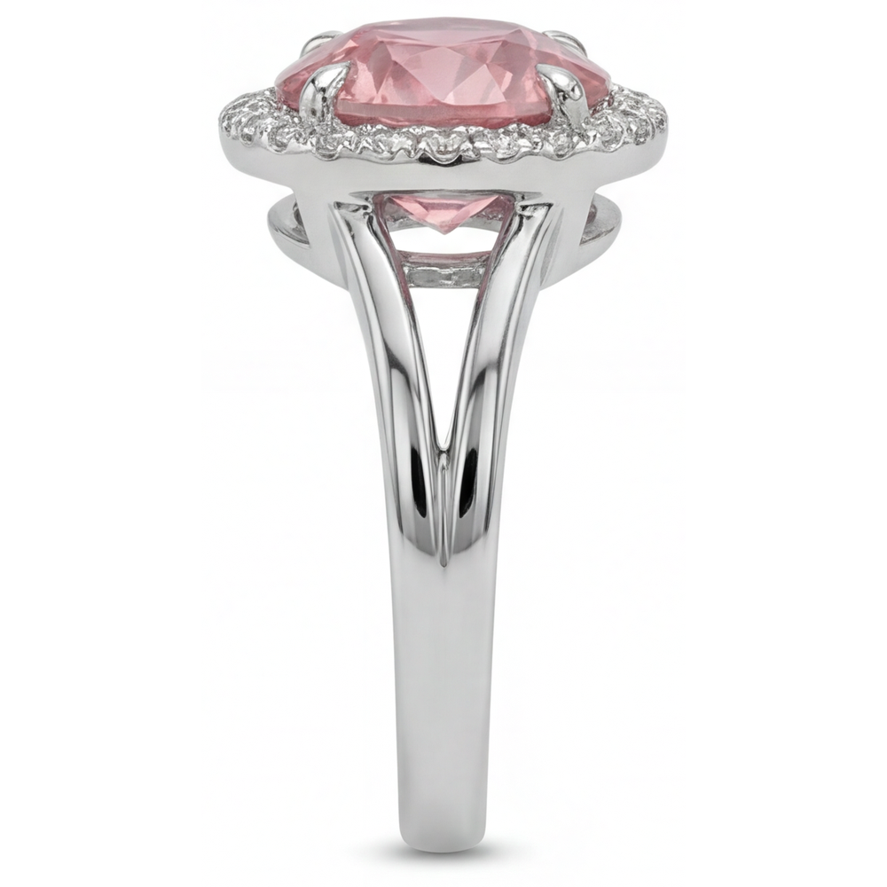 Round Lab Grown Padparadscha and Lab Grown Diamond Halo Ring 14K White Gold