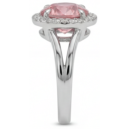 Round Lab Grown Padparadscha and Lab Grown Diamond Halo Ring 14K White Gold