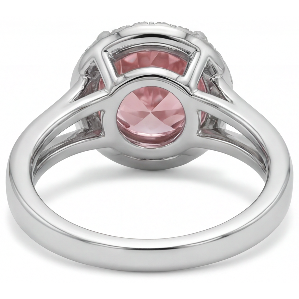 Round Lab Grown Padparadscha and Lab Grown Diamond Halo Ring 14K White Gold