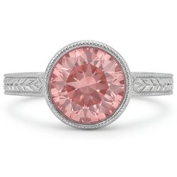 Round Lab Grown Padparadscha Bezel Solitaire Ring 14K White Gold