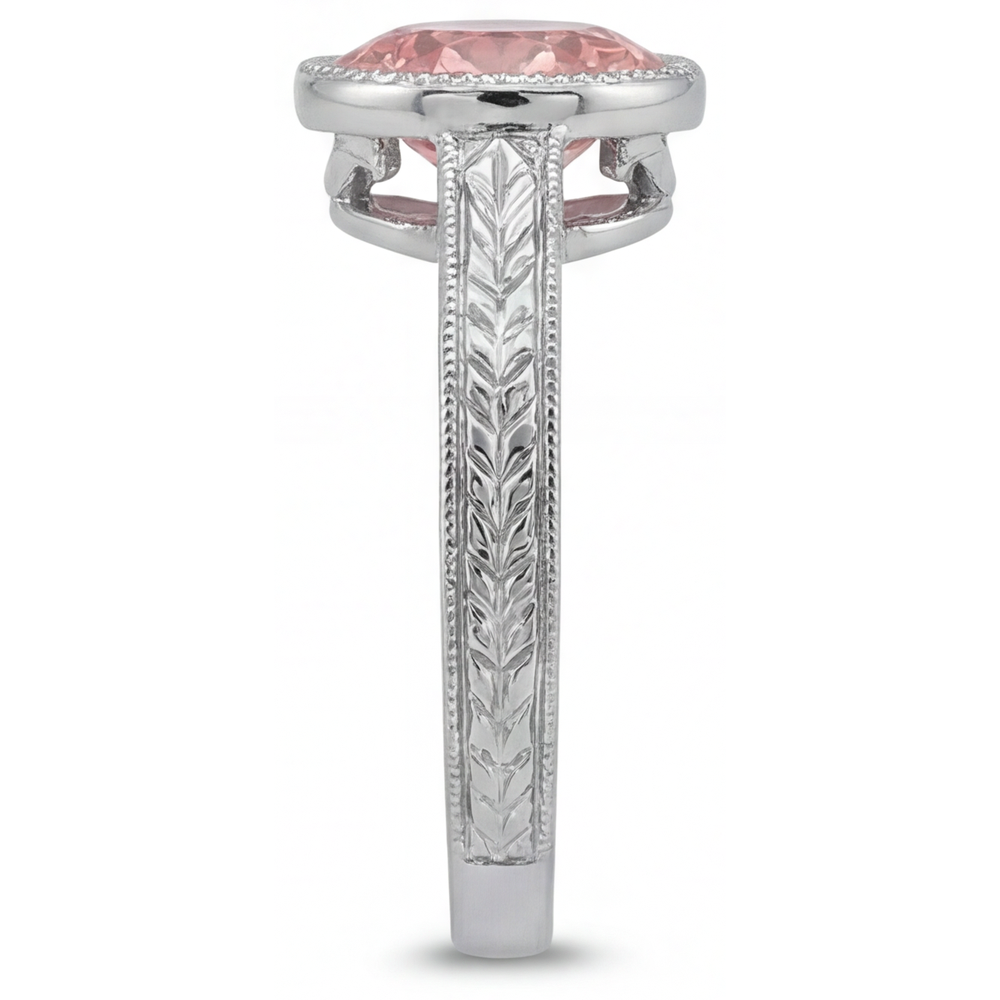 Round Lab Grown Padparadscha Bezel Solitaire Ring 14K White Gold