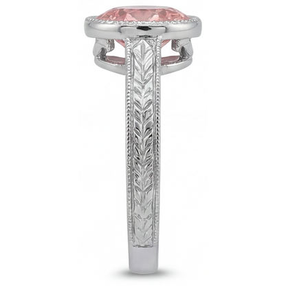 Round Lab Grown Padparadscha Bezel Solitaire Ring 14K White Gold