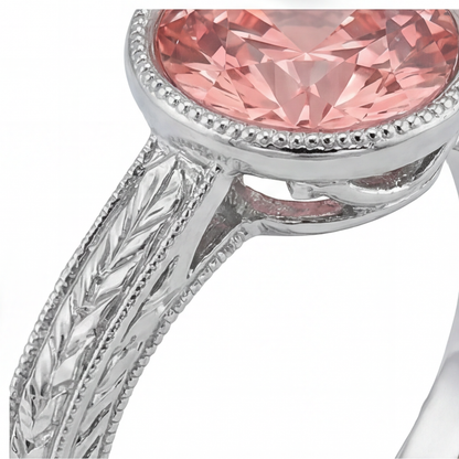 Round Lab Grown Padparadscha Bezel Solitaire Ring 14K White Gold