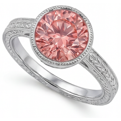 Round Lab Grown Padparadscha Bezel Solitaire Ring 14K White Gold