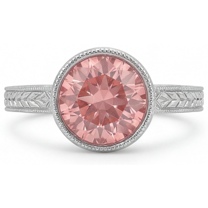 Round Lab Grown Padparadscha Bezel Solitaire Ring 14K White Gold