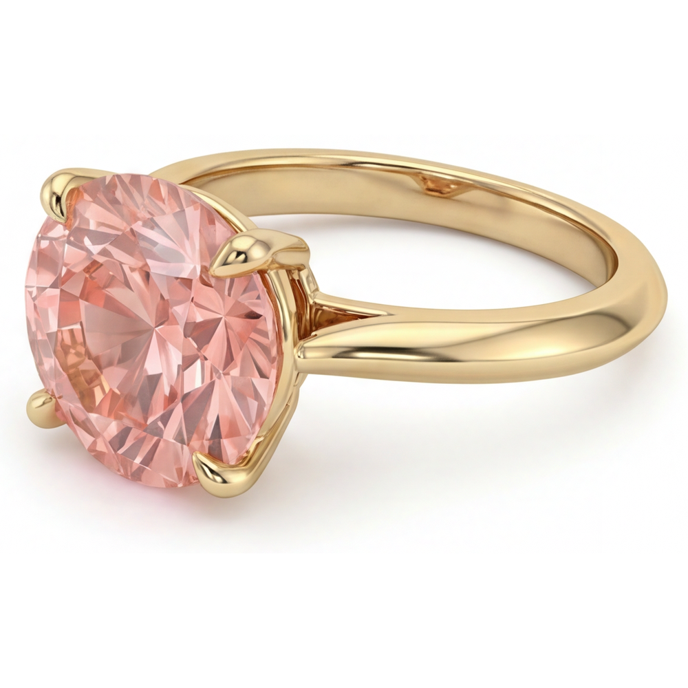 Round Lab Grown Padparadscha Solitaire Ring 14K Yellow Gold