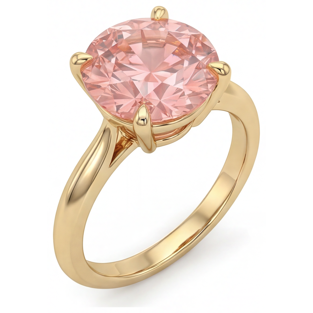 Round Lab Grown Padparadscha Solitaire Ring 14K Yellow Gold