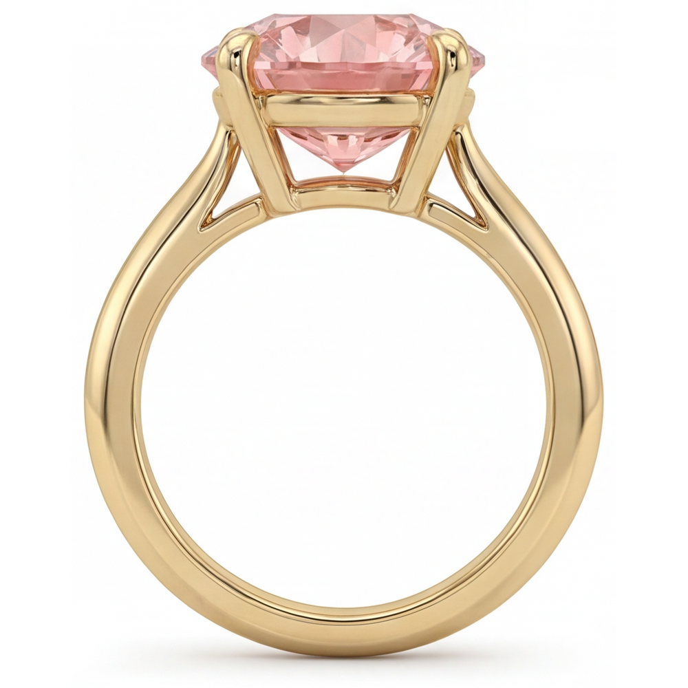 Round Lab Grown Padparadscha Solitaire Ring 14K Yellow Gold