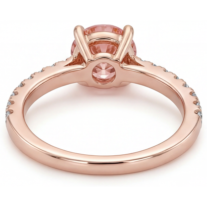Round Padparadscha and White Diamond Pave Ring Natural 14K Rose Gold