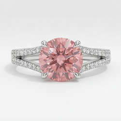 Peach Sapphire Engagement Ring 2 Carat Natural Round Padparadscha Split Shank 14K White Gold