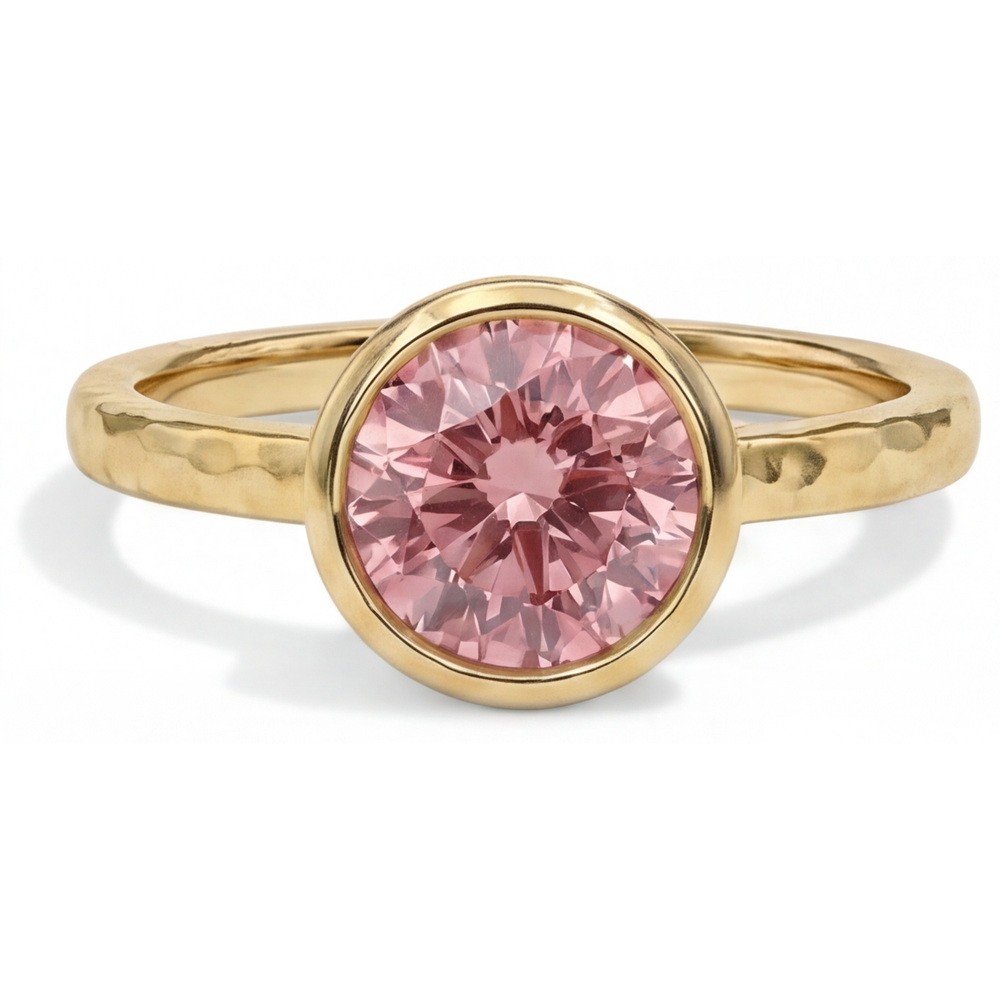 Round Padparadscha Bezel Solitaire Ring Natural 14K Yellow Gold