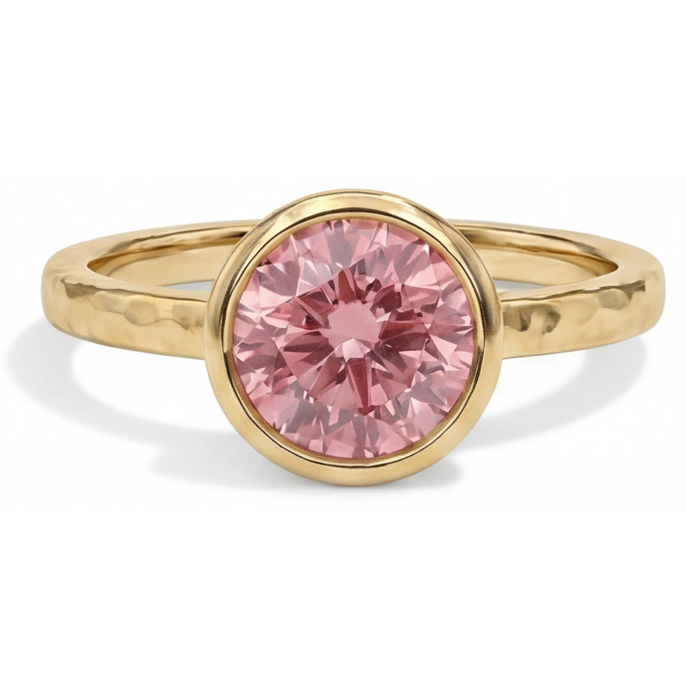 Round Padparadscha Bezel Solitaire Ring Natural 14K Yellow Gold