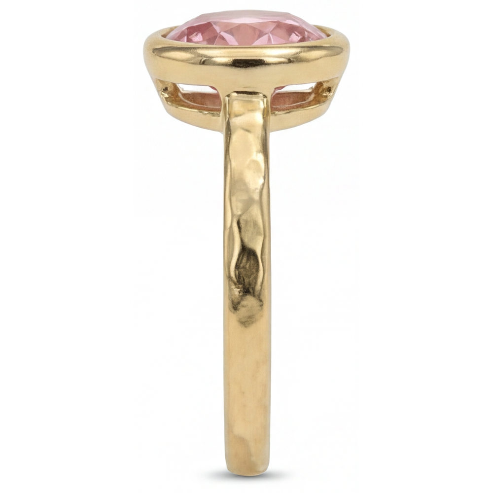 Round Padparadscha Bezel Solitaire Ring Natural 14K Yellow Gold