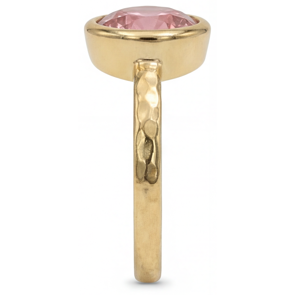 Round Padparadscha Bezel Solitaire Ring Natural 14K Yellow Gold