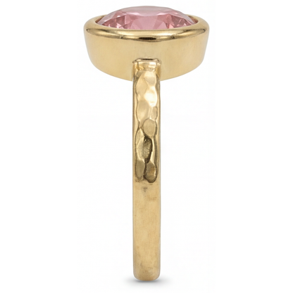 Round Padparadscha Bezel Solitaire Ring Natural 14K Yellow Gold