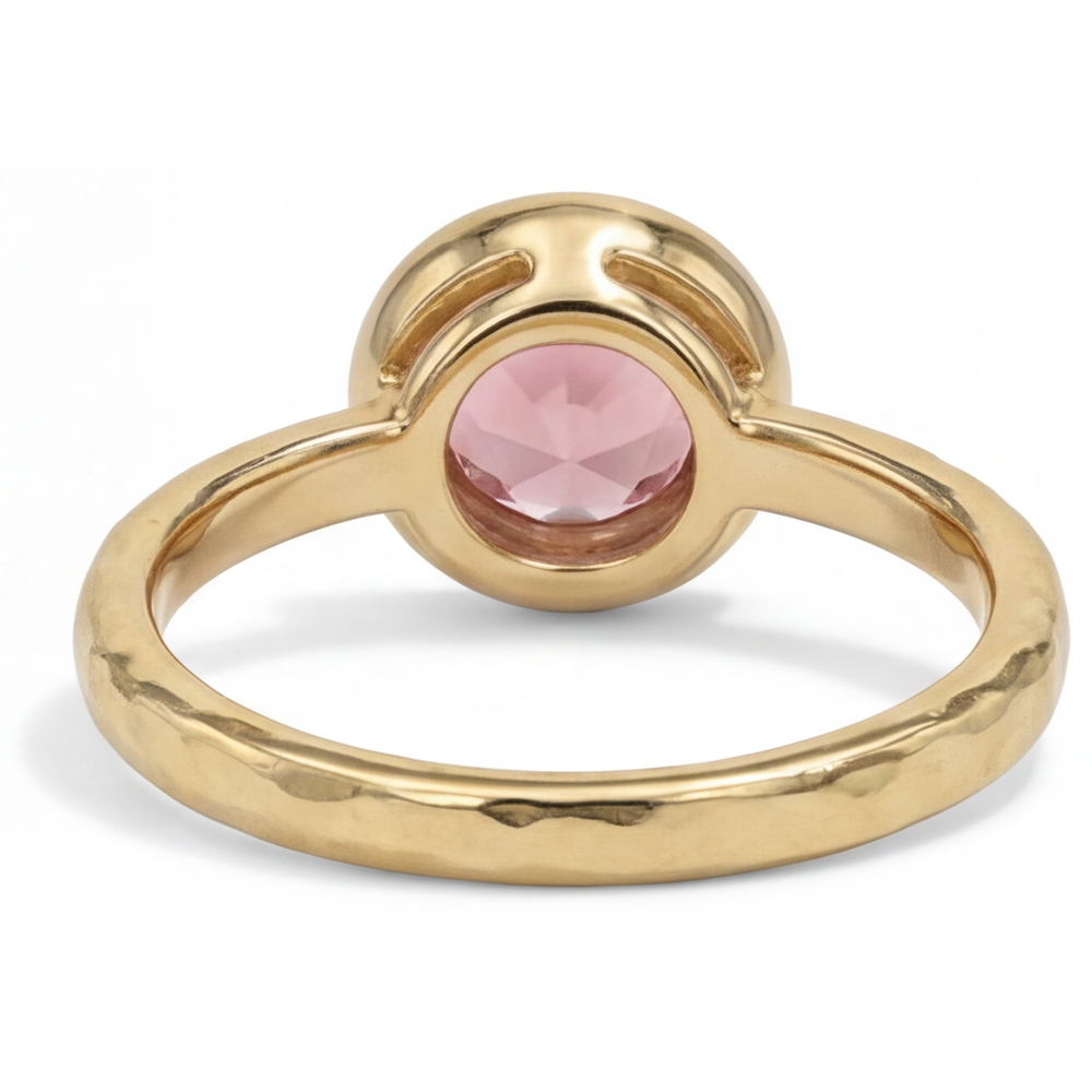 Round Padparadscha Bezel Solitaire Ring Natural 14K Yellow Gold