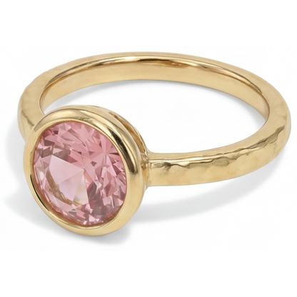 Round Padparadscha Bezel Solitaire Ring Natural 14K Yellow Gold
