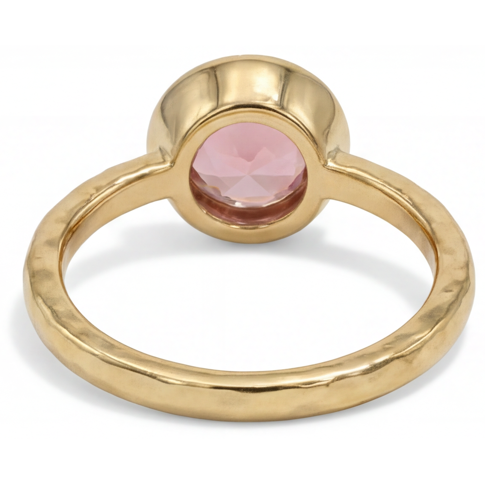 Round Padparadscha Bezel Solitaire Ring Natural 14K Yellow Gold