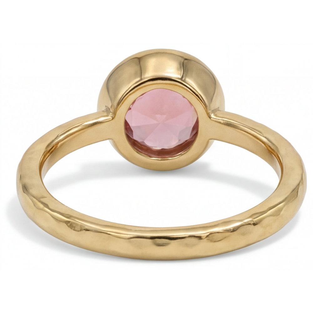 Round Padparadscha Bezel Solitaire Ring Natural 14K Yellow Gold
