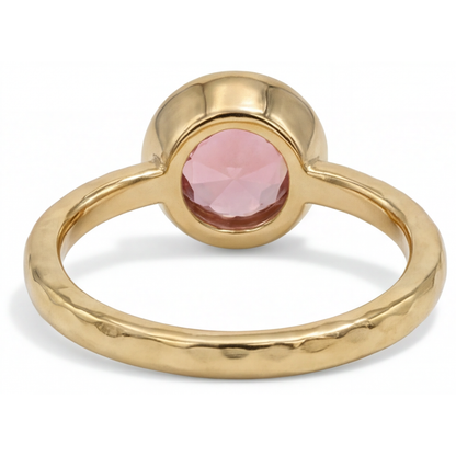 Round Padparadscha Bezel Solitaire Ring Natural 14K Yellow Gold