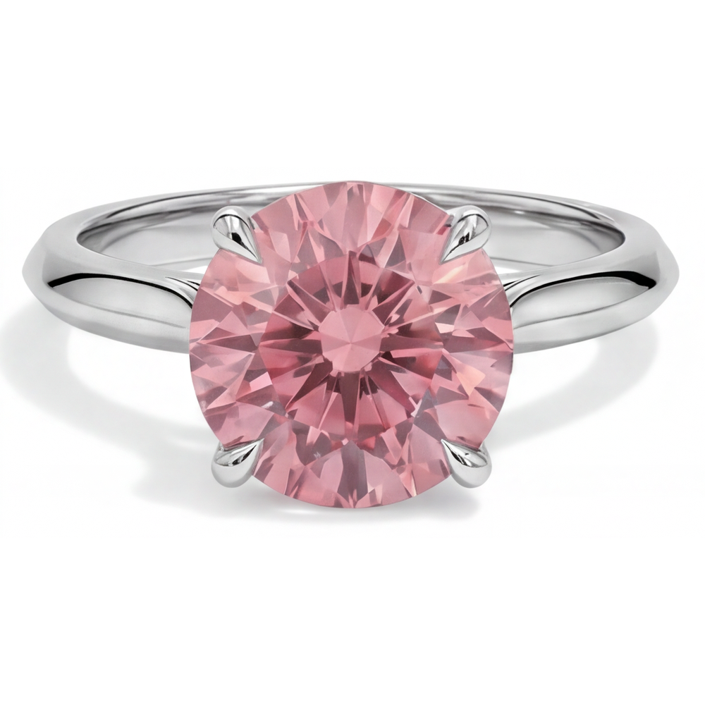 Round Padparadscha Solitaire Ring Natural 14K White Gold