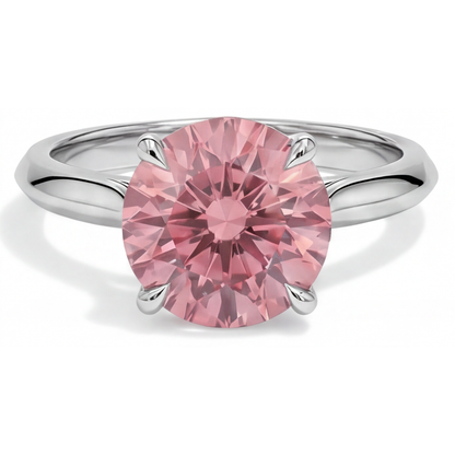 Round Padparadscha Solitaire Ring Natural 14K White Gold