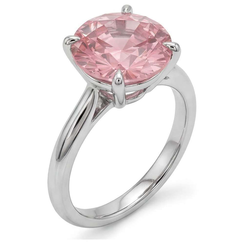 Round Padparadscha Solitaire Ring Natural 14K White Gold