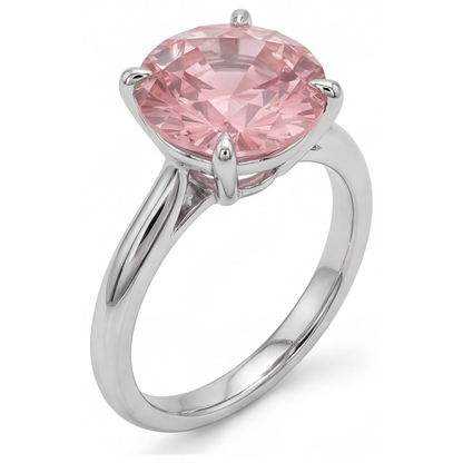 Round Padparadscha Solitaire Ring Natural 14K White Gold