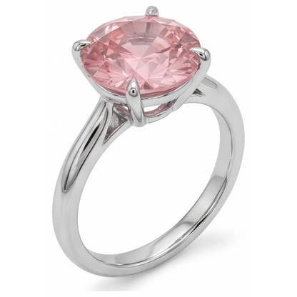 Round Padparadscha Solitaire Ring Natural 14K White Gold