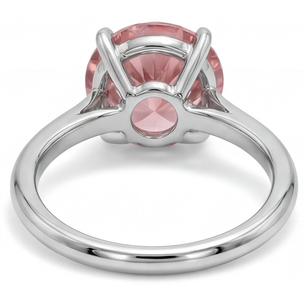 Round Padparadscha Solitaire Ring Natural 14K White Gold