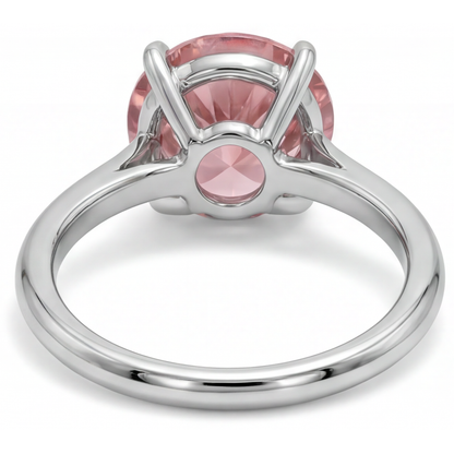 Round Padparadscha Solitaire Ring Natural 14K White Gold