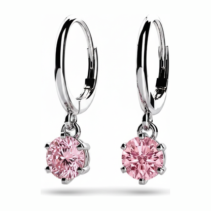 Round Pink Lab Grown Diamond Solitaire Leverback Earrings 14K White Gold