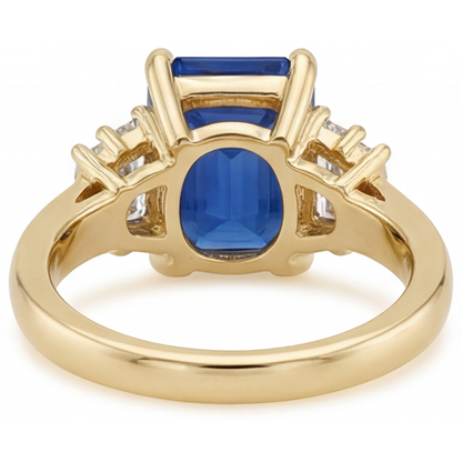 Royal Blue Sapphire Emerald Cut Colored Stone Ring in 14K Yellow Gold – profile view