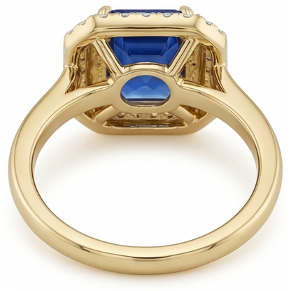 Natural Royal Blue Sapphire Gemstone Ring 4 ct 14K Yellow Gold – top view