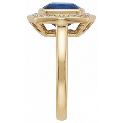 Genuine Royal Blue Sapphire Gemstone Ring 5.75 ct 14K Yellow Gold – angle view