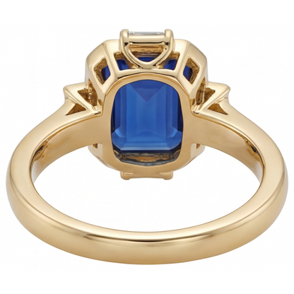 Precious Stone Ring 14K Yellow Gold with Royal Blue Sapphire – top view