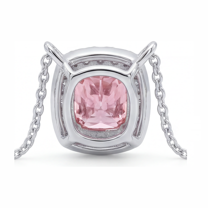 Pink Diamond Necklace 3.75 Carat Lab Grown Cushion Halo Pendant 14K White Gold