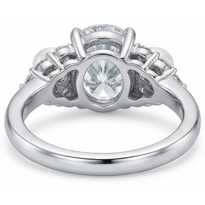 South Sea Pearl Oval Cut Solitaire with Side Stones in 14 Karat White Gold – angle view