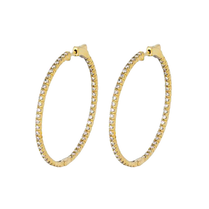 Sparkling 2 Carat Round Real Natural Earth Mined Diamond Yellow Gold 14K Hoop Earring Jewelry