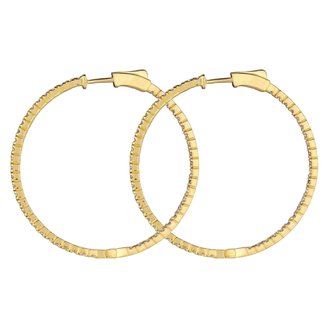 Sparkling 2 Carat Round Real Natural Earth Mined Diamond Yellow Gold 14K Hoop Earring Jewelry