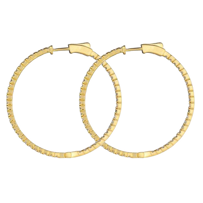Sparkling 2 Carat Round Real Natural Earth Mined Diamond Yellow Gold 14K Hoop Earring Jewelry
