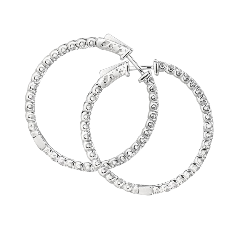 Sparkling 3.25 Carat Round Brilliant Natural Earth Mined Diamond Hoop Earrings WG 14K