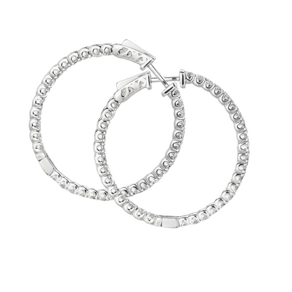 Sparkling 3.25 Carat Round Brilliant Natural Earth Mined Diamond Hoop Earrings WG 14K