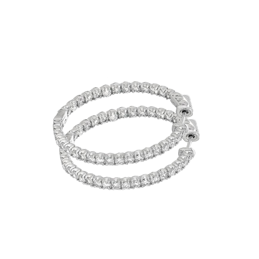 Sparkling 3.25 Carat Round Brilliant Natural Earth Mined Diamond Hoop Earrings WG 14K