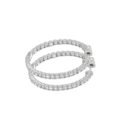 Sparkling 3.25 Carat Round Brilliant Natural Earth Mined Diamond Hoop Earrings WG 14K