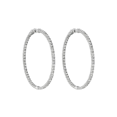 Sparkling 7.75 Carat Round Brilliant Natural Earth Mined Diamond Hoop Earring WG 14K