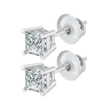 Sparkling Natural Earth Mined Diamonds Studs Earrings 14K Princess Cut 2.50 Carats