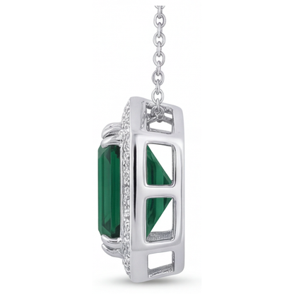 Tourmaline Asscher Cut Gemstone Pendant in 14K White Gold – angle view