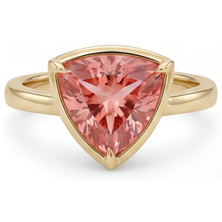 Trillion Padparadscha Solitaire Ring Natural 14K Yellow Gold