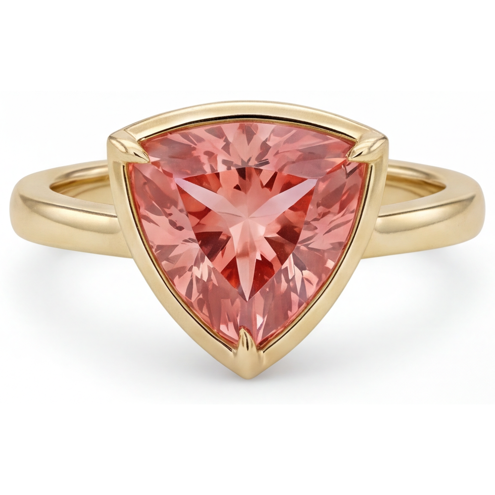 Trillion Padparadscha Solitaire Ring Natural 14K Yellow Gold